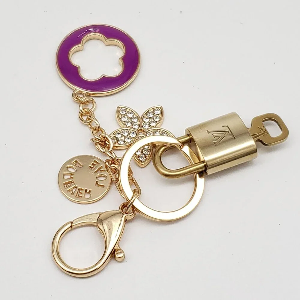 Authentic Louis Vuitton Lock & Key with Unbranded Flower Charm, Keychain - Picture 5 of 9